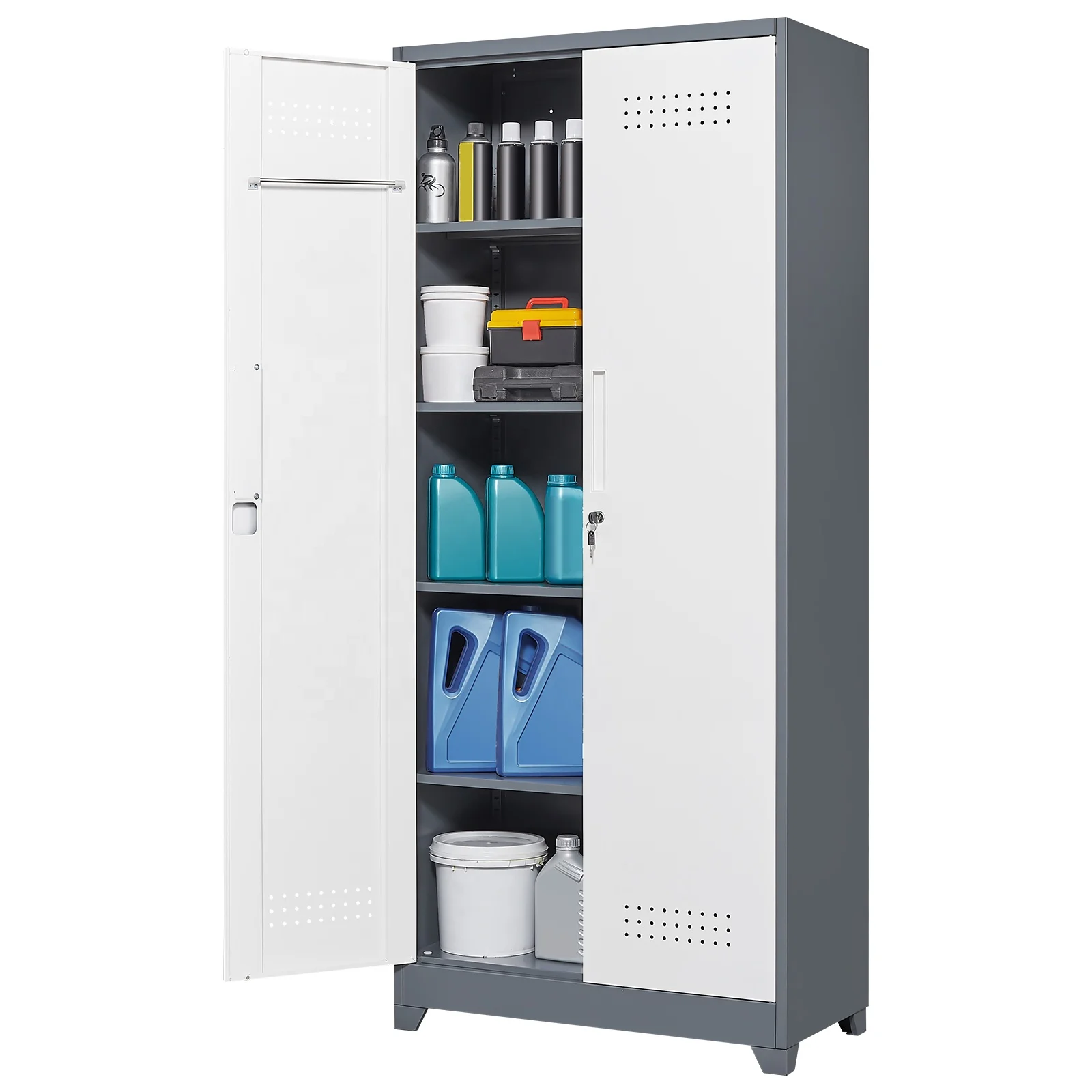 Custom Steel Household 2 Doors Broom Closet Storage Cabinet Cleaning Tools Cabinet Garage Storage Cabinet