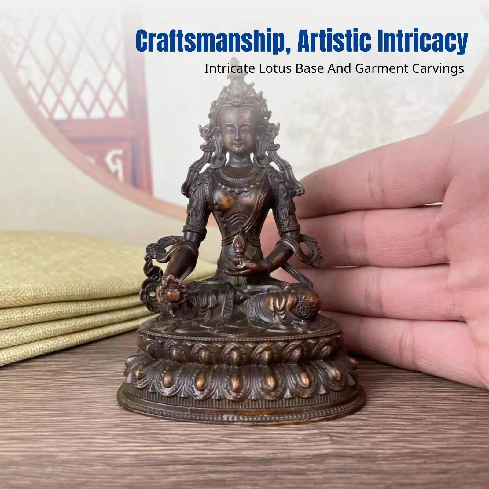 Decorative Buddha Statue Antique Bronze Finish Alloy Art for Home Office Buddhist Gifts