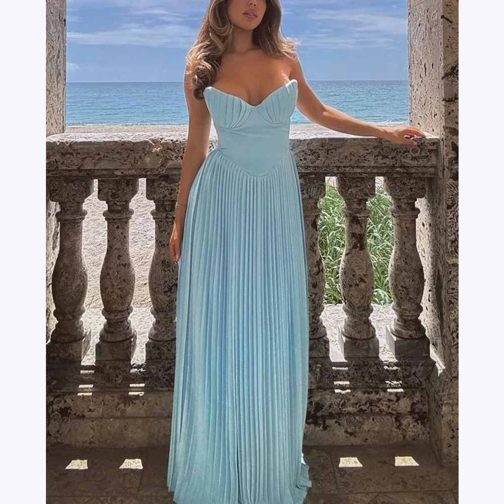 

Exquisite Blue Evening Dresses Elegant Sweetheart Pleats Draped A Line High Quality Formal Party Dress Prom Gown Customized