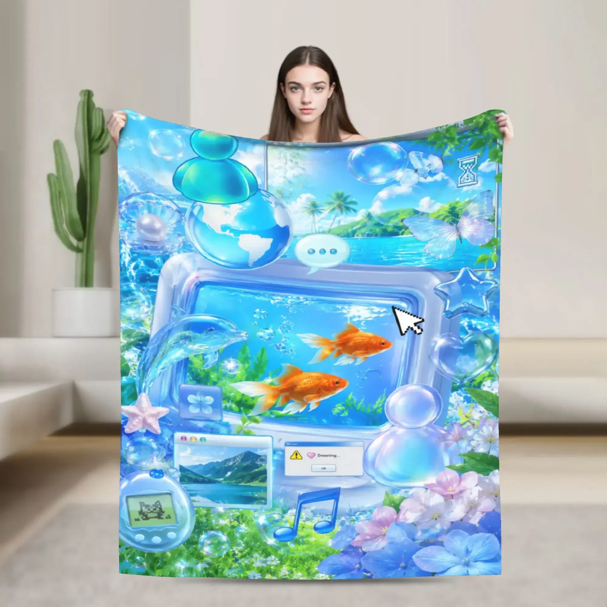 Frutiger Aero Soft Warm Blanket Travel Plush Throw Blanket Novelty Outdoor Flannel Bedspread Sofa Bed Cover