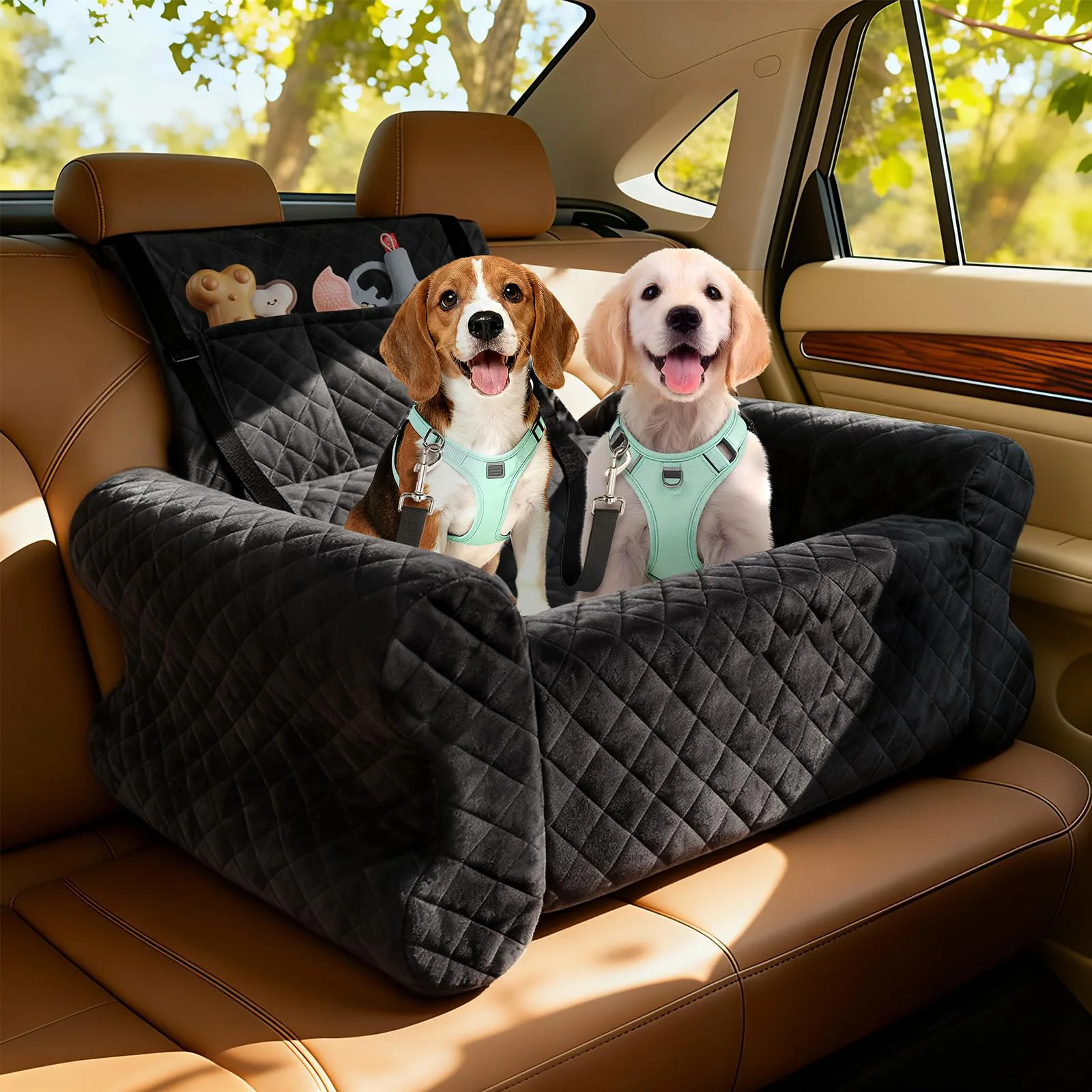 4-in-1 Multifunctional Dog Car Seat Pet Travel Booster Bed With Safety Belt Washable Quilted Pet Car Bed