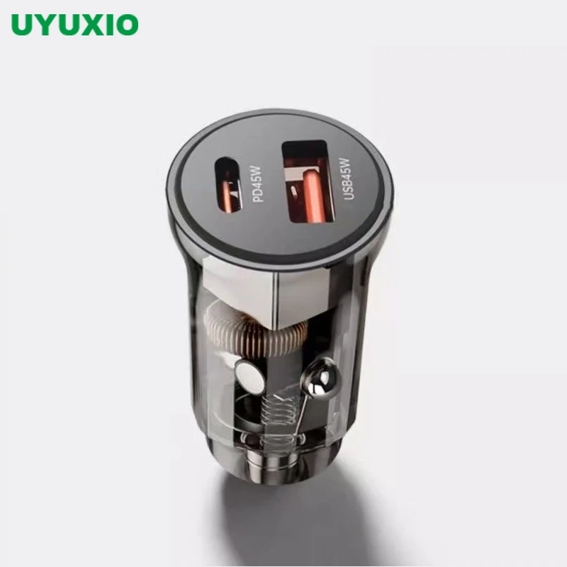 90W Transparent USB C Car Phone Charger PD 45W Super Fast Charge Adapter for iPhone 15 Pro Max 14 iPad Samsung Oppo Huawei Vivo