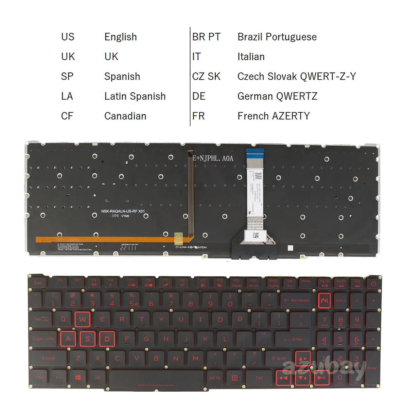 

Red Backlit Keyboard For Acer Aspire Nitro AN515-55 AN517-52 AN515-44 AN715-52 US UK Spanish Canada PO Italian DE FR Czech SLK