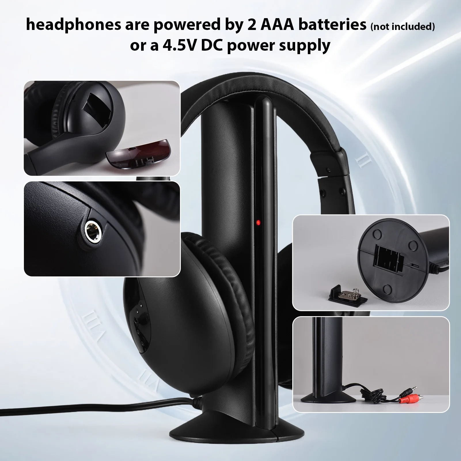 

Wireless Headphones for TV Watching with Transmitter and Decoder 5 in 1 TV Over Ear Headset 98ft Wireless Range FM Radios