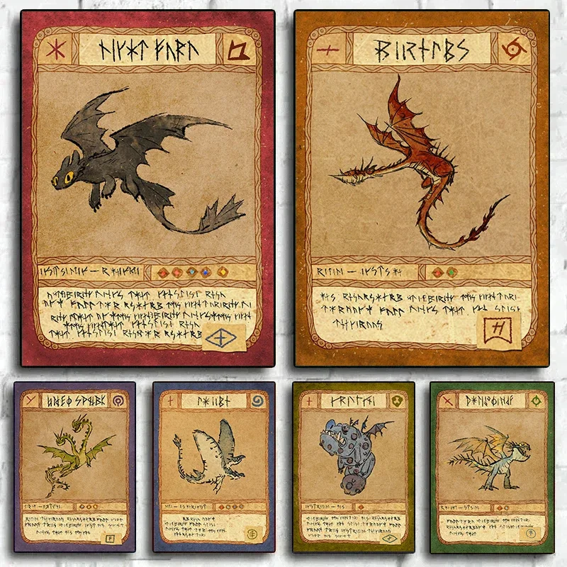 Retro Hookfang Seashocker Toothless Dragon Cards Poster Print Canvas Painting Vintage Wall Art For Living Room Home Decor