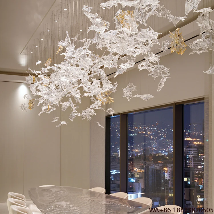 LED الثريا بيع المصنع مباشرة فندق اللوبي تزيين مُثبت الإضاءة الزجاج الكريستال الحديثة ثريا تركب بالسقف #1