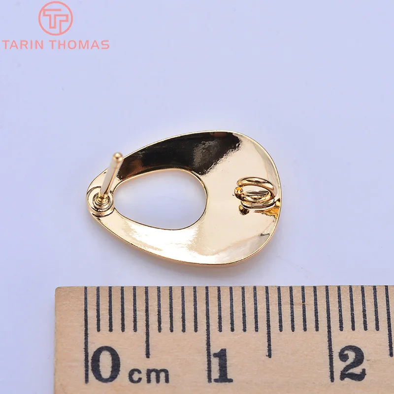 (2695)10PCS 12x17MM 24K Gold Color Plated Brass Hollow Drop Shaped Stud Earrings Diy Jewelry Findings Accessories wholesale
