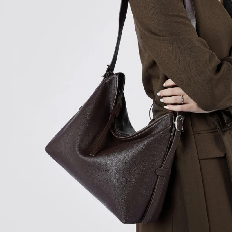 Women's Genuine Leather Shoulder Bag Vintage Convertible Crossbody with Adjustable Strap Unique Underarm Design Daily Purse
