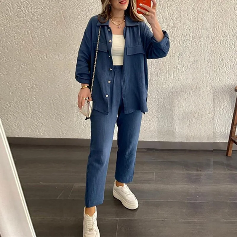 Plus Size Matching Sets Women\'s Clothing 2023  Loose Long Sleeved Shirt Casual Set Set Woman 2 Pieces Pants Set Woman Trousers