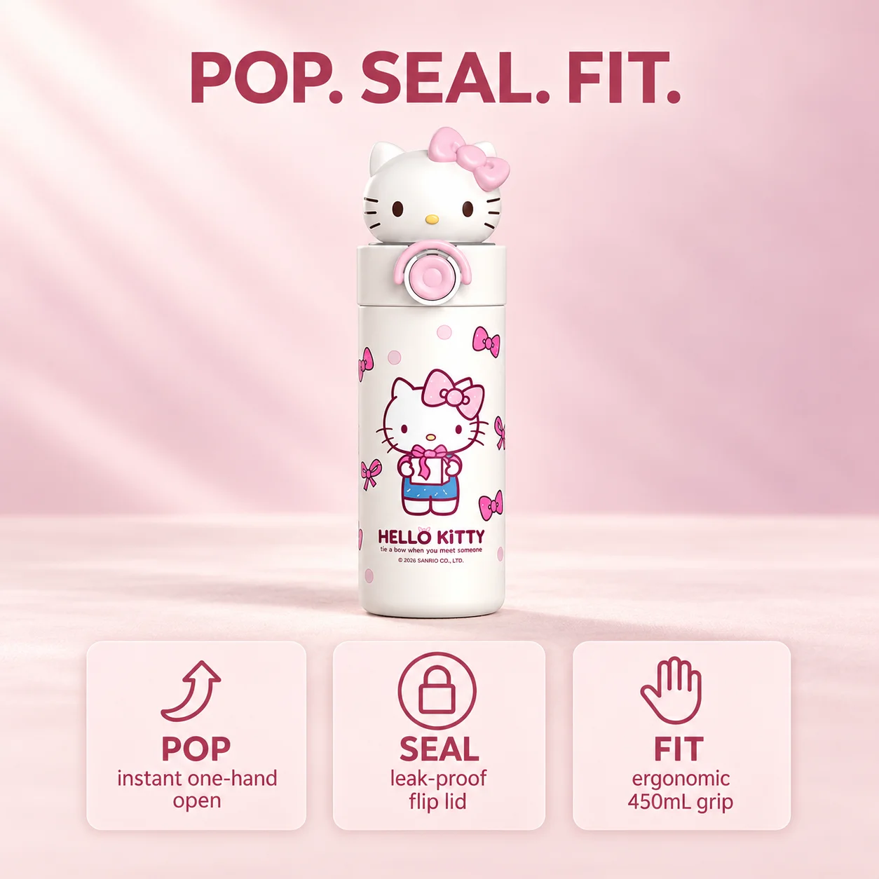 Sanrio Hello Kitty 450ml Insulated Tumbler 316Steel Inner  Cute Figure Lid Car Office Daily Travel Gift Birthday
