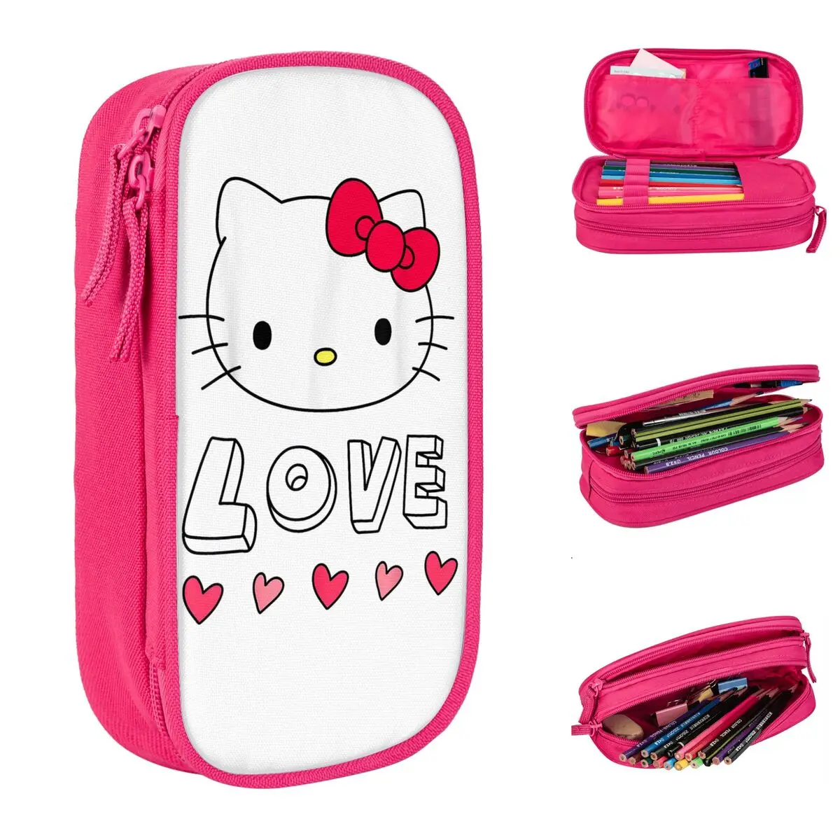 

Веселые пеналы Hello Kitty Love And Hearts на день Святого Валентина, пеналы, коробка для ручек, большие сумки для хранения, школьные принадлежности, подарочные канцелярские принадлежности