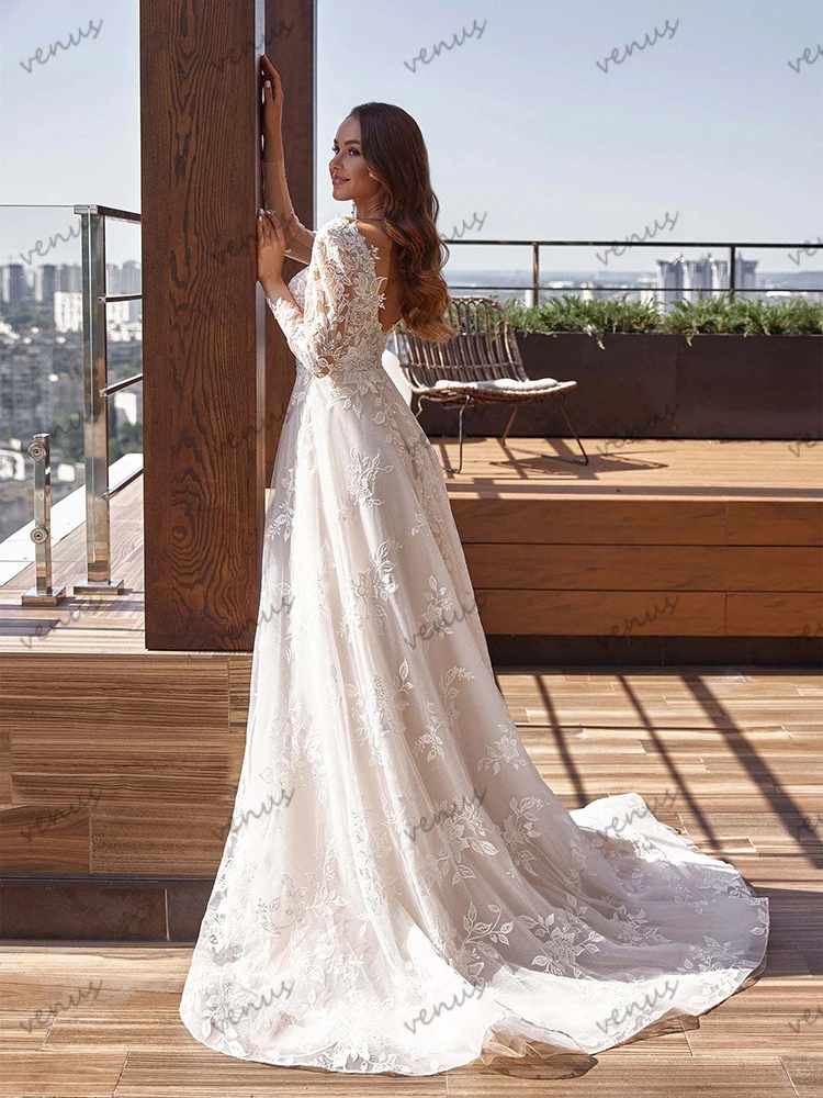 Vestidos De Novia De lujo, Vestidos De Novia glamorosos, Apliques De encaje, batas De manga larga para mujer 2026, Vestidos De Novia personalizados 2025