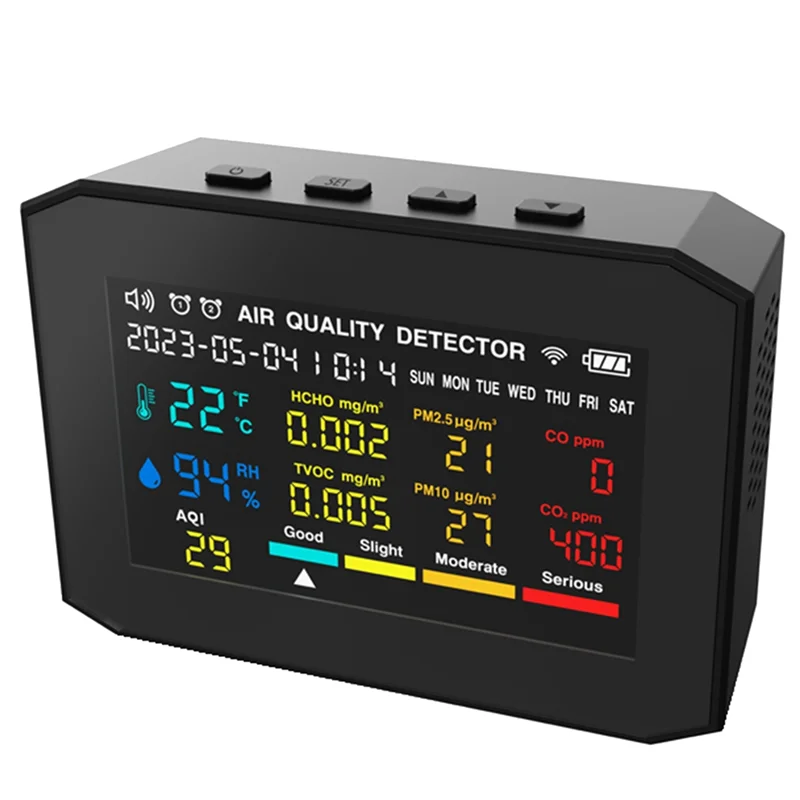 Монитор качества воздуха 10-в-1, измеритель CO2 CO TVOC HCHO PM2,5 PM1,0 PM10, детектор температуры и влажности углекислого газа, прочный