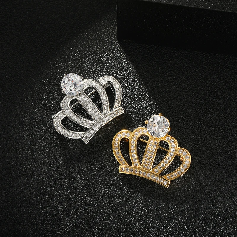 New Elegant Accessories Niche High-grade Zircon Crown Brooch Suit Queen Pin Evening Dress Accessories