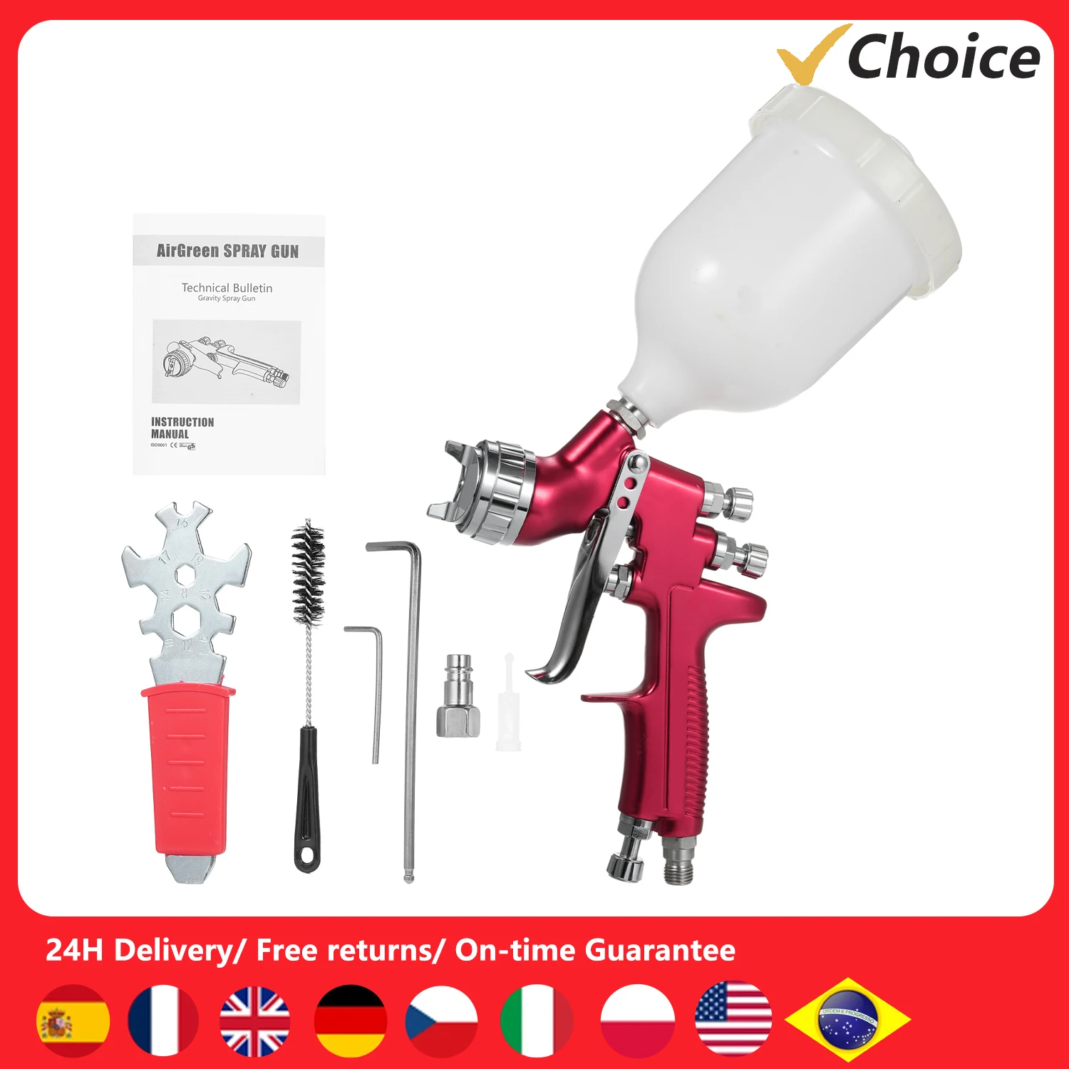 

High Volume Low Pressure Paint Sprayer Set Gravity Feed Air Spray Gun with 1.4mm Nozzles 600ml Feed Cup for House Painting Car