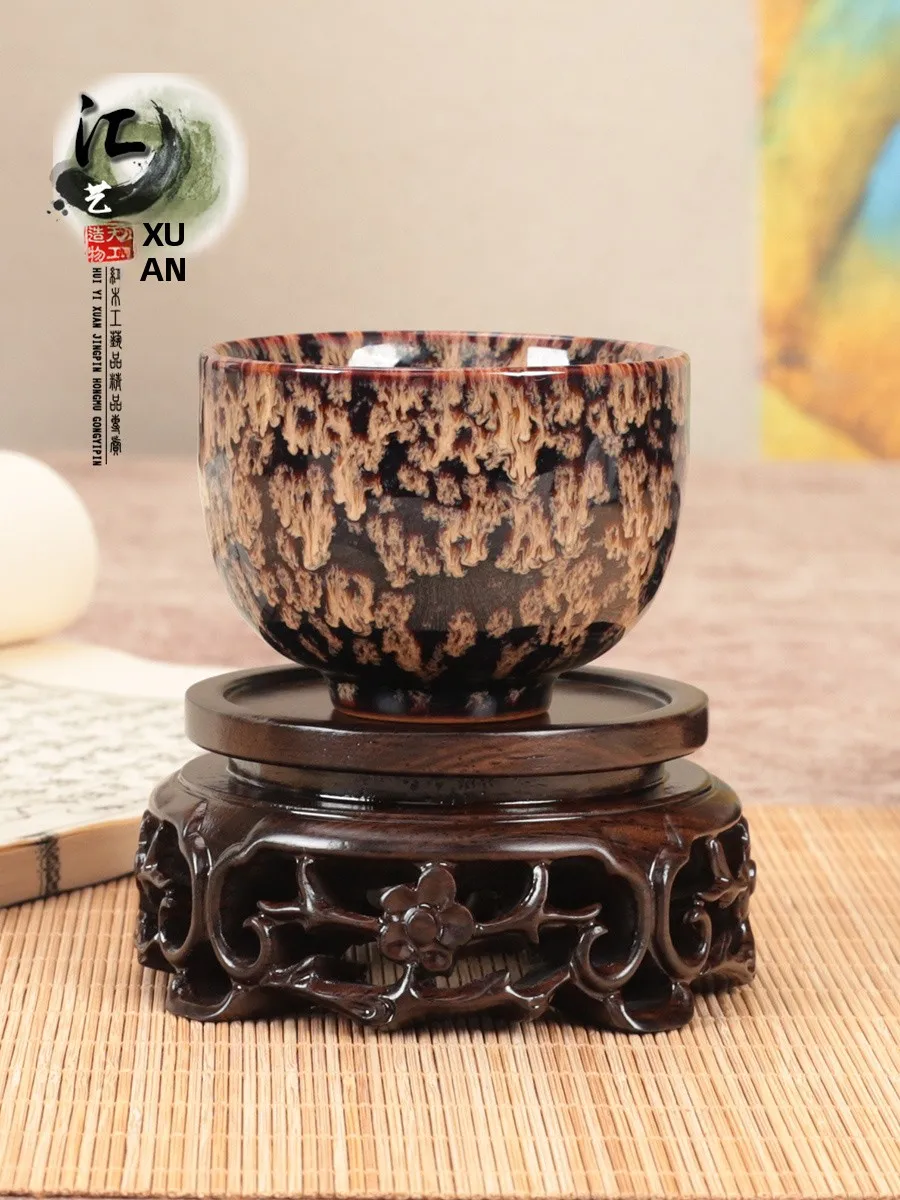 

rican Bla Ebony Wood Carving Plum Blossom Hollow Base Copper Gourd Incense Burner Display Stand Wooden Tray Home Decor