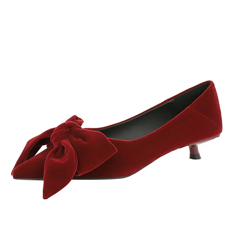 Korean Temperament Suede Stiletto Single Shoes With Pointed Toe And Versatile Bow Casual Low-Heeled Commuting Shoes For Women - view 6