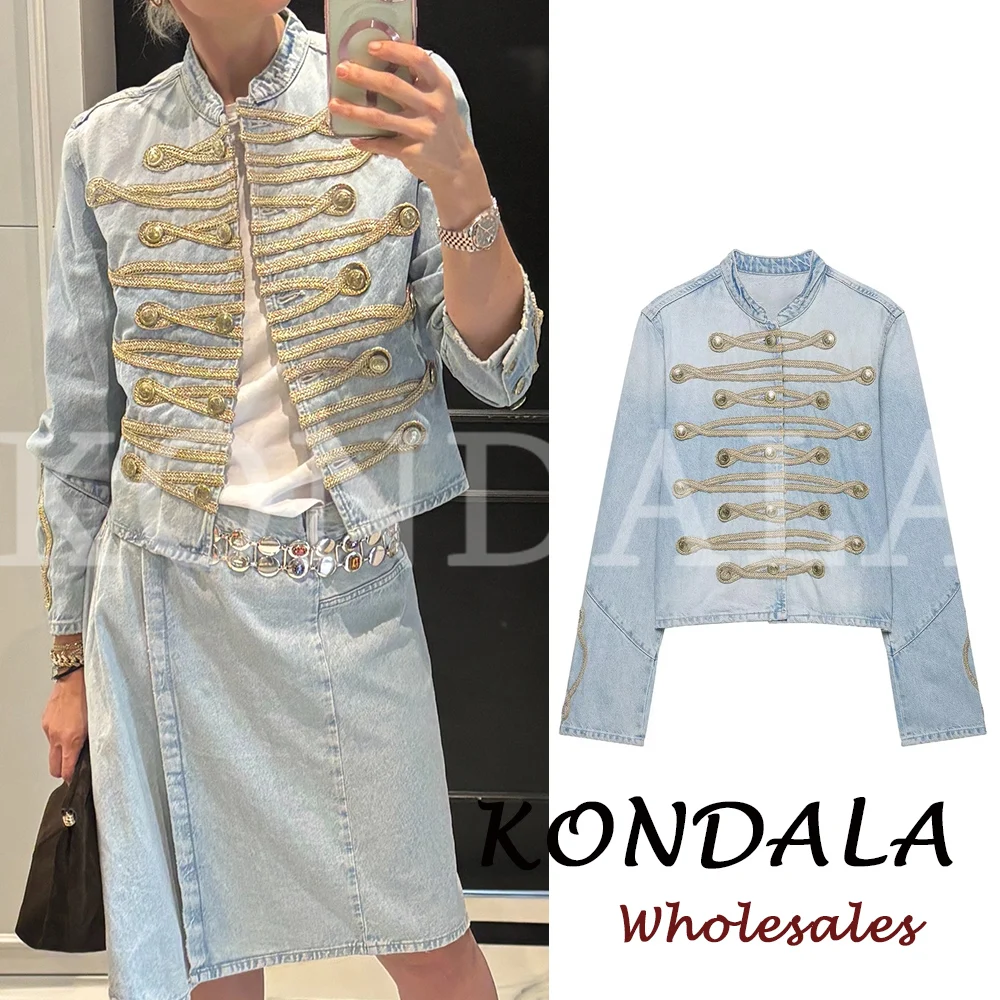 KONDALA Vintage Denim Jacket Women 2026 Autumn New Arrival Color Long Sleeve Button Up Loose Coat Streetwear Casual Outerwear