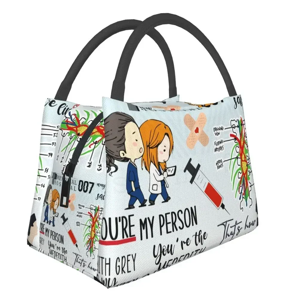 Grey's Anatomy Insulated Lunch Bags for Camping Travel Comedy Tv Movie Portable Cooler Thermal Bento Box Women