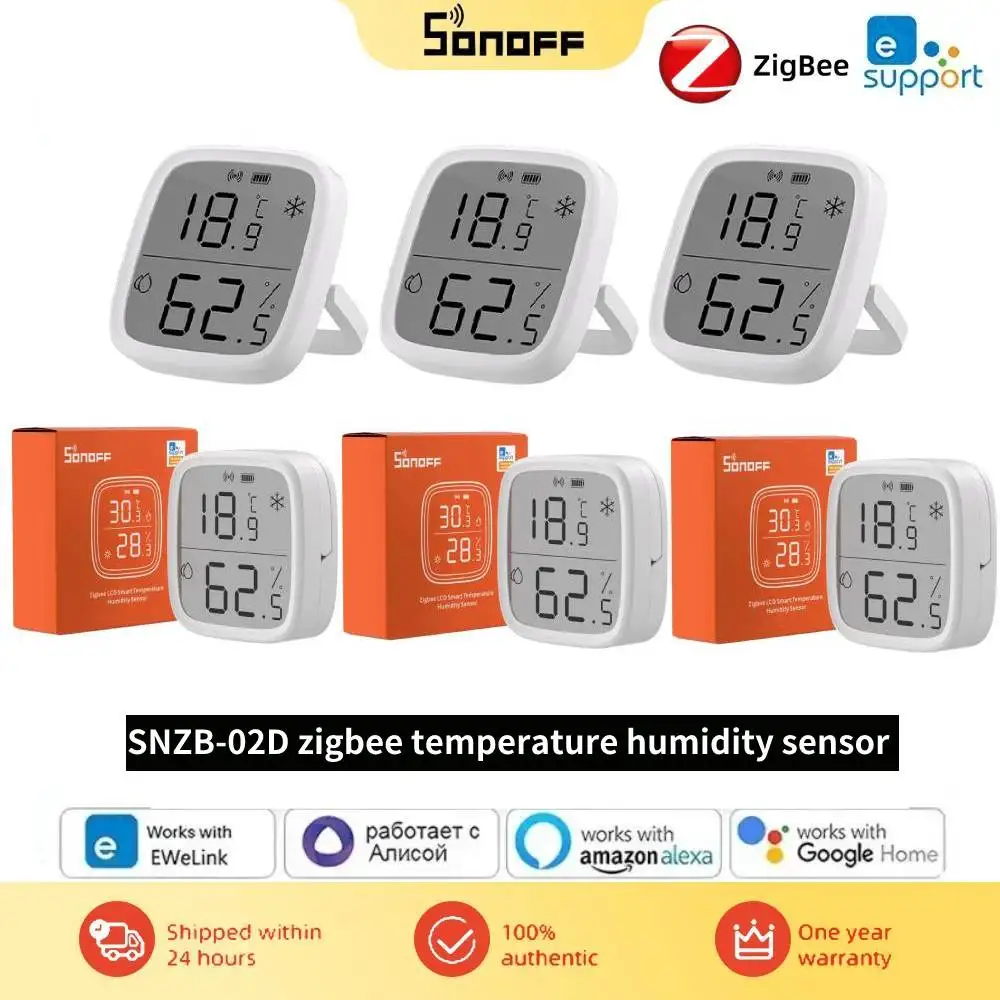 SONOFF SNZB-02D Zigbee 3.0 Humidity Temperature Sensor LCD Screen Ewelink APP Real-time Monitoring Work With Alexa Google Home