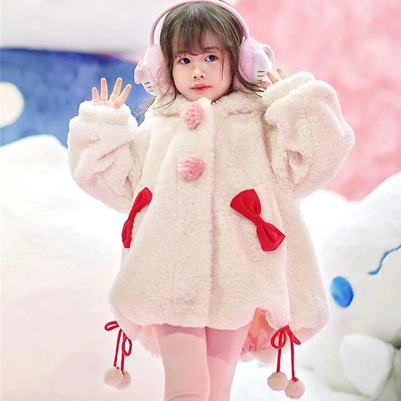 

Hello Kitty Plush Jacket Winter Plus Velvet Thickened Coat Jacket Hooded Cartoon Warm Children's Home Clothing Christmas Gifts