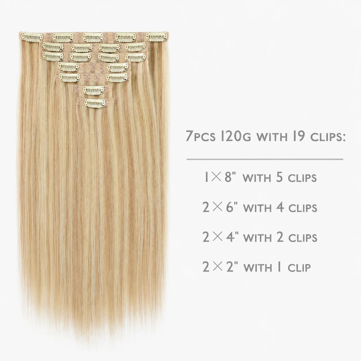 16/18/20 Inches Hair Extensions Clips in Human Hair Extensions 7pcs Straight Light Blonde Highlighted Hair Extensions for Women