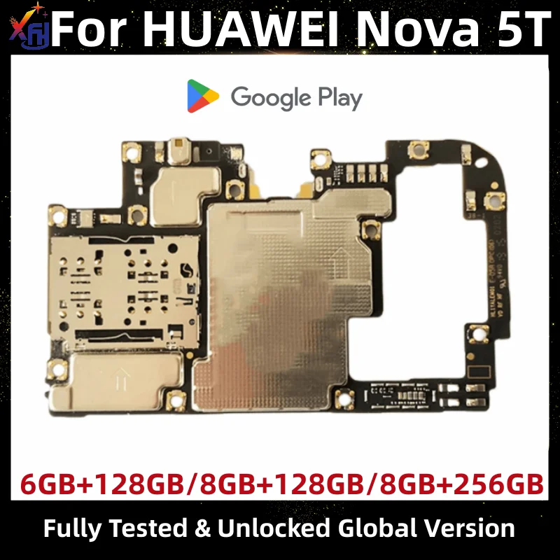 Motherboard for HUAWEI Nova 5T, 128GB, 256GB ROM, Unlocked Mainboard, with Google Play store Installed