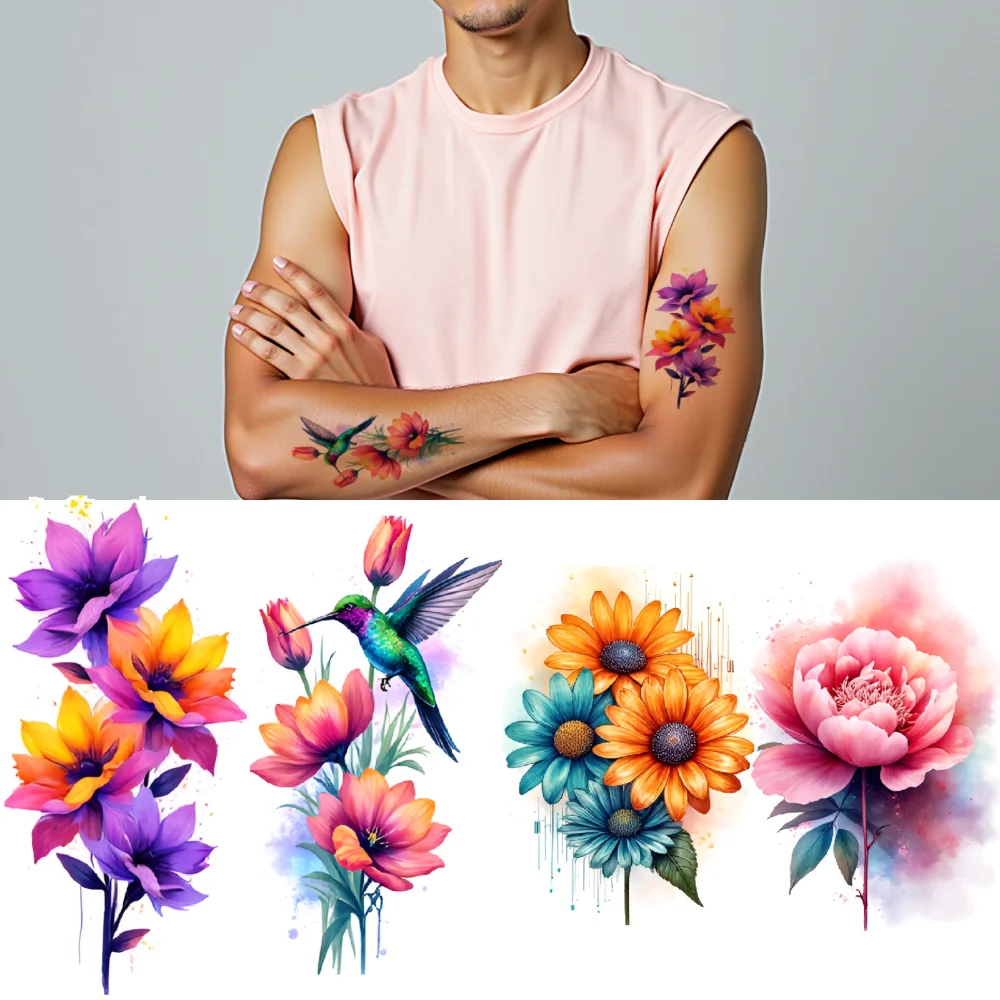 

9pcs Temporary Tattoo Cactus Tattoos Waterproof Long-lasting Body Stickers Flower Tattoos Temporary Tattoo Stickers For Chest