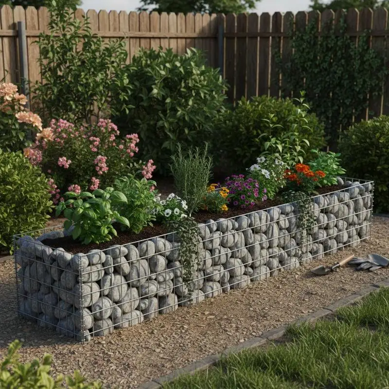 Jardinière surélevée en gabion, acier galvanisé, 360x30x10 cm