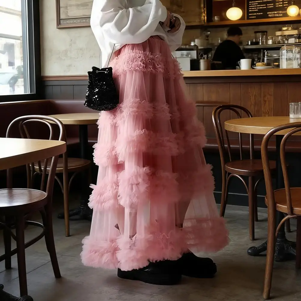 

Women's Layered Maxi Tulle Skirt High Waisted A Line Long Skirt Ruffle Mesh Skirt Tiered Long Flowy Fairy Skirts for Spring