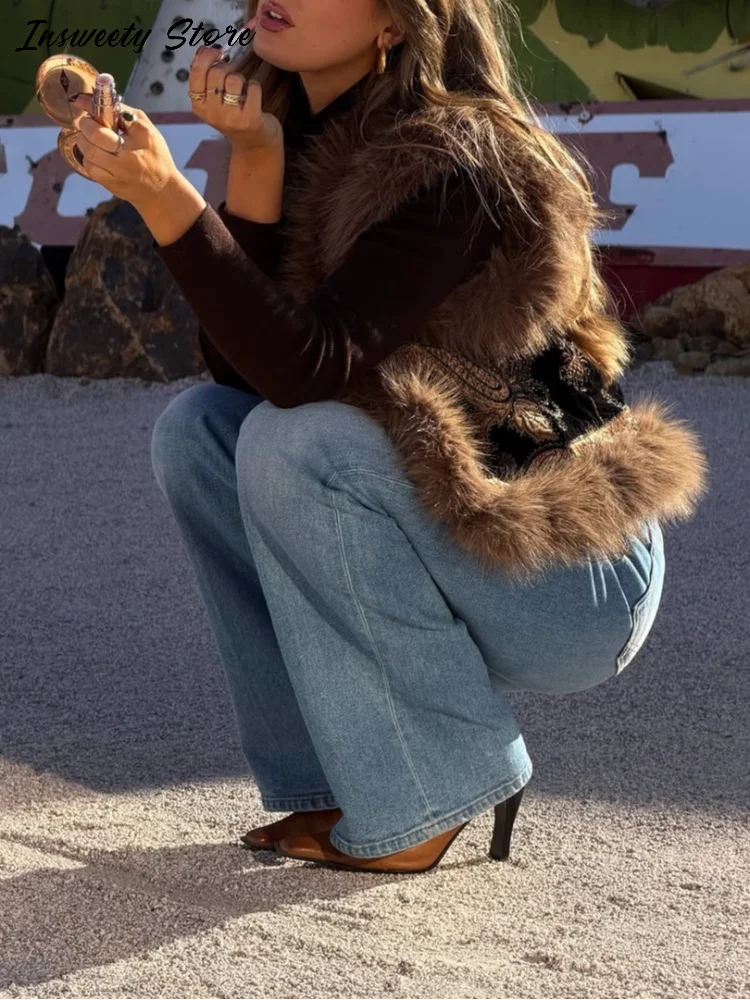 

Модный жилет с вышивкой, женский жилет без рукавов в стиле бохо с отделкой из искусственного меха в винтажном стиле, весна 2026, новая женская повседневная праздничная одежда