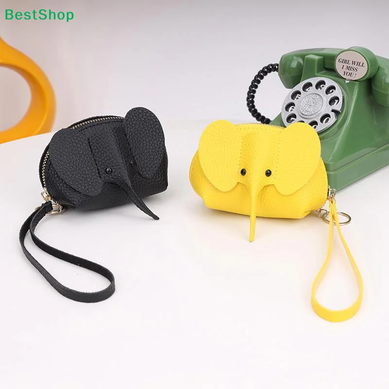 〔R〕Cute Elephant Shaped Coin Purse, Mini PU Leather Wristlet Wallet with Zipper for Coins & Small Items