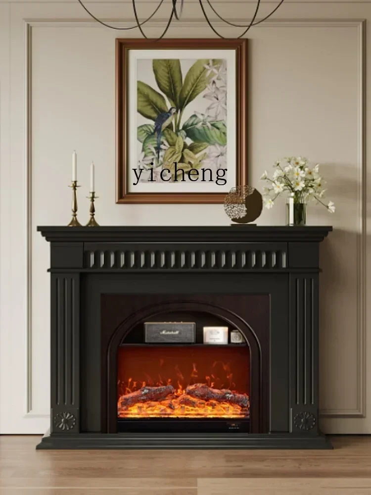 GZ-22   Solid wood simulation fire fireplace cabinet decorative carved composite medieval black porch rack