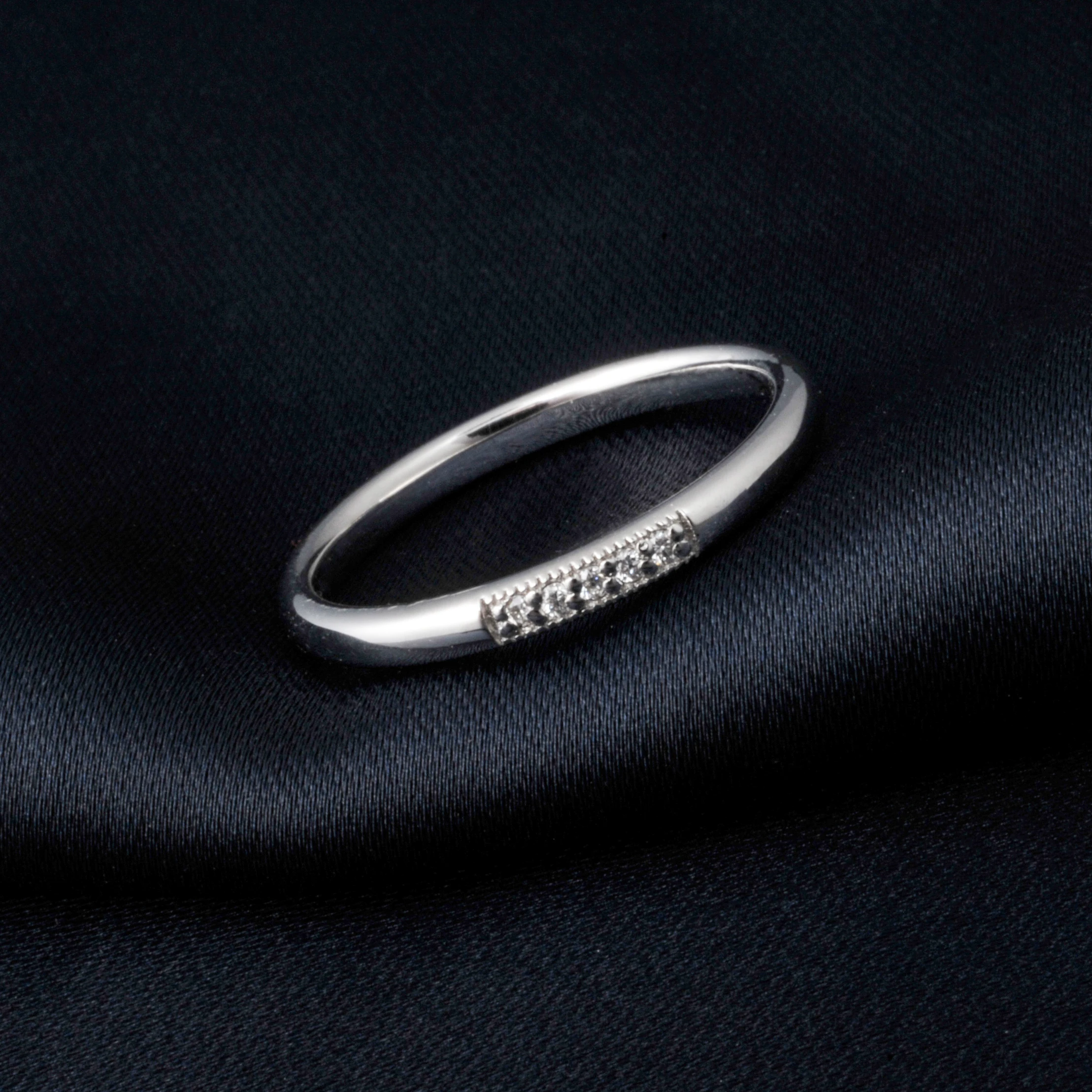 Potiy Valentine's Day Love 5 Stone 0.03ct Lab Created  CVD Grown Damiond Wedding Band Stacking Ring 925 Sterling Silver