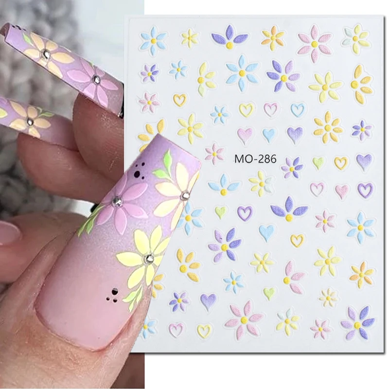 

5d Embossed Nail Art Stickers Candy Little Florals Daisy Flowers Adhesive Sliders Decals Decorations For Nail Tips Manicures