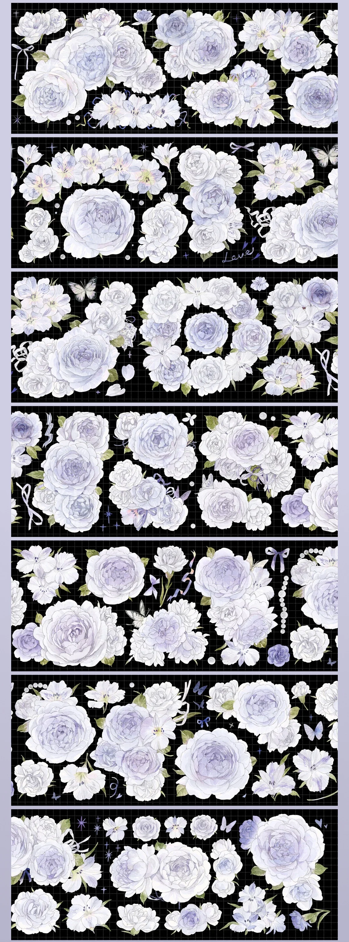 Moonlight Rose Floral Washi PET Tape Shell Luster