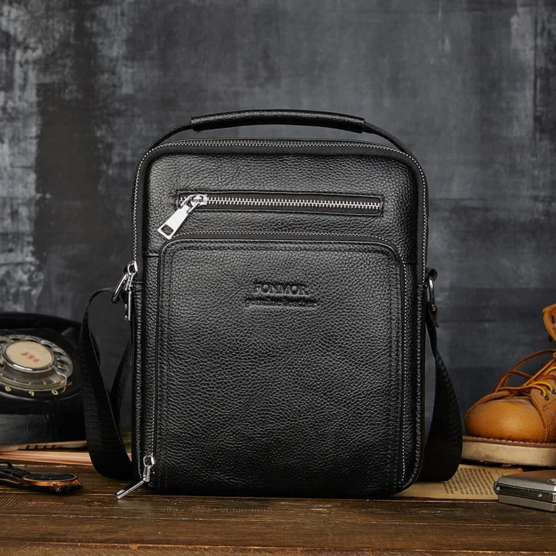 Men's Leather Handbags Cowhide Messenger Bag Shoulder Men Ipad Business Bags Medium Briefcase Handbag Small Crossbody Bag