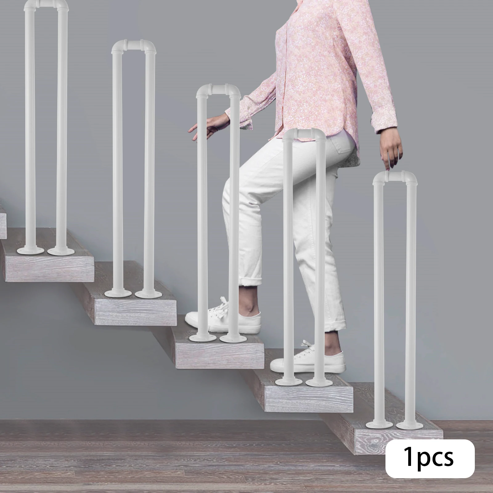 Metal Stair Railing, Carbon Steel, 346" Height, U-Shaped Design for Stability & Support, Easy Installation for Home Safety