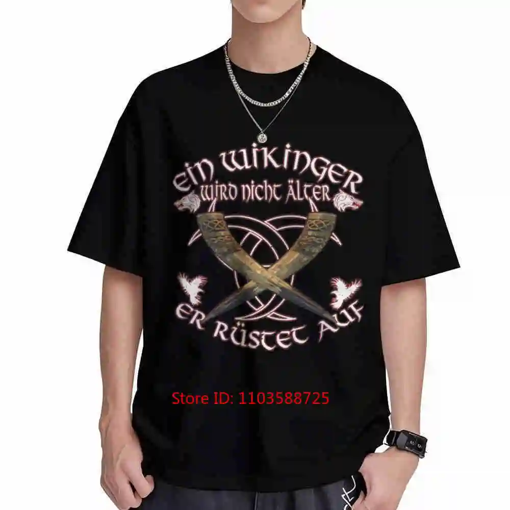 Viking Birthday One Doesn't Age He Arms Up Short Sleeve Tee 100% Cotton T-Shirt