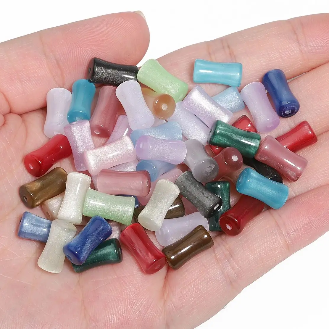 20pcs Multicolor Bamboo Joint Resin Beads 13x6.5mm Cylindrical Round Tube Spacer Acrylic Beads for Jewelry Making Bracelets DIY