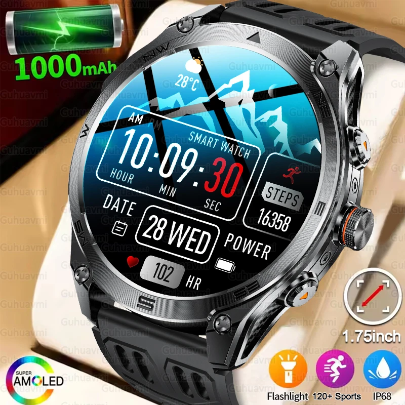 

Military GPS Smart Watch Men 1000mAh Large Capacity Battery Outdoor Flashlight Bluetooth Call 10ATM Waterproof Sport Smartwatch