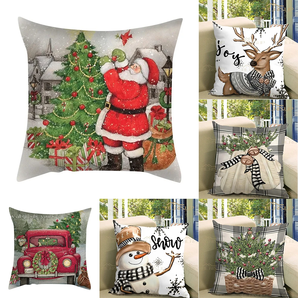 

45x45 cm Merry Christmas Cushion Cover Pillowcase 2024 Christmas Home Decoration Living Room Sofa Throw Pillowcase