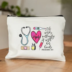 2024 White Minimalist Nurse Makeup Bag Medical Literature Storage Bag Trendy Versatile Travel Essential Wash Bag Birthday Gift