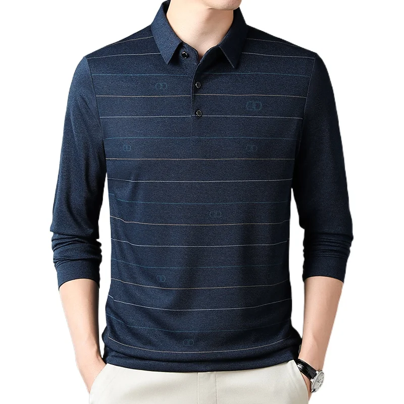 Warm and Comfortable Design Long Sleeve Men's Polo New Casual Polo Shirt Business Stripe Tops