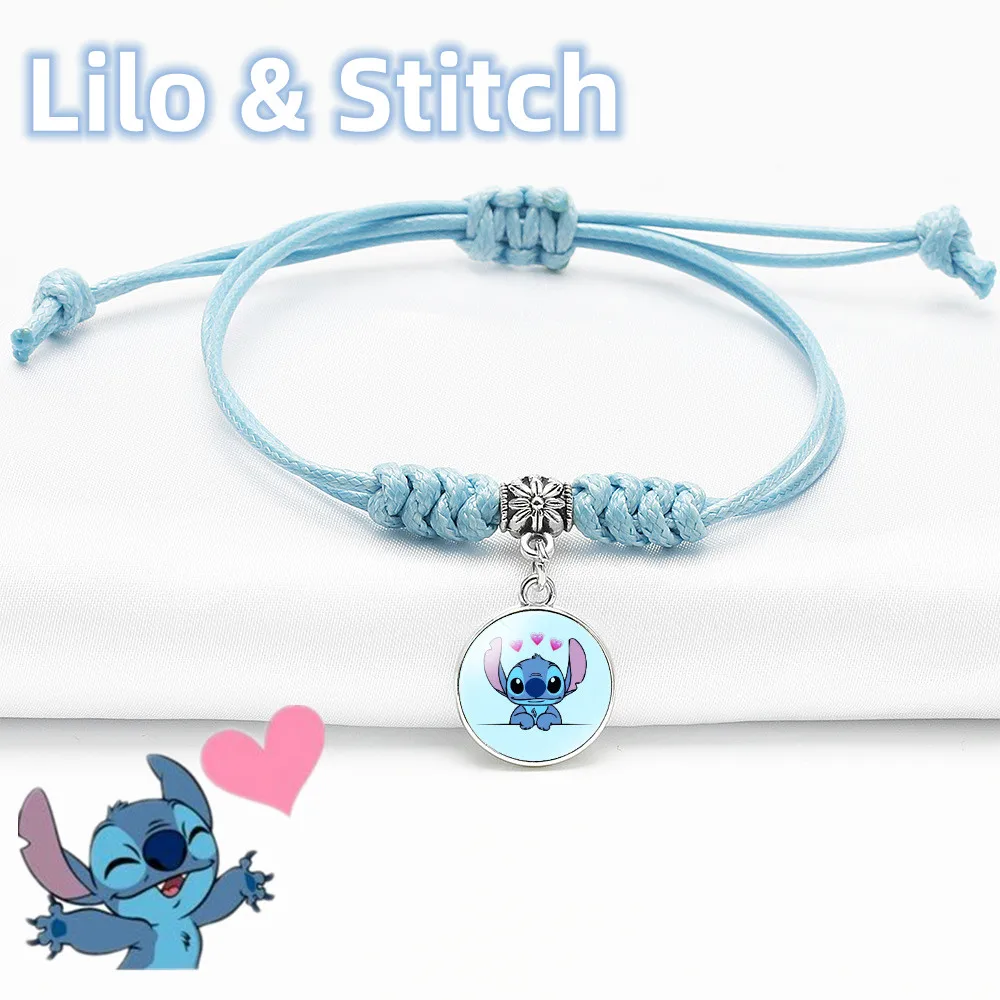 Disney Anime Lilo & Stitch Woven Bracelet Kawaii Stitch Blue Cartoon Adjustable Bracelet Cosplay Gifts Boy Girl Toy