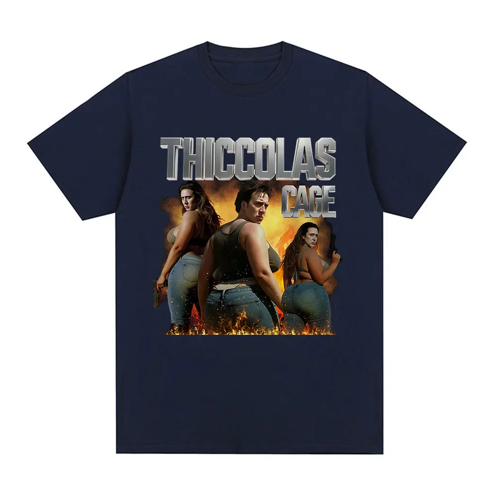 Thiccolas Cage Funny Meme T-shirt Unhinged Inappropriate Movie Lover T-shirts Absurd Crazy Cringe Exchange Gift Gag Joke Tshirts
