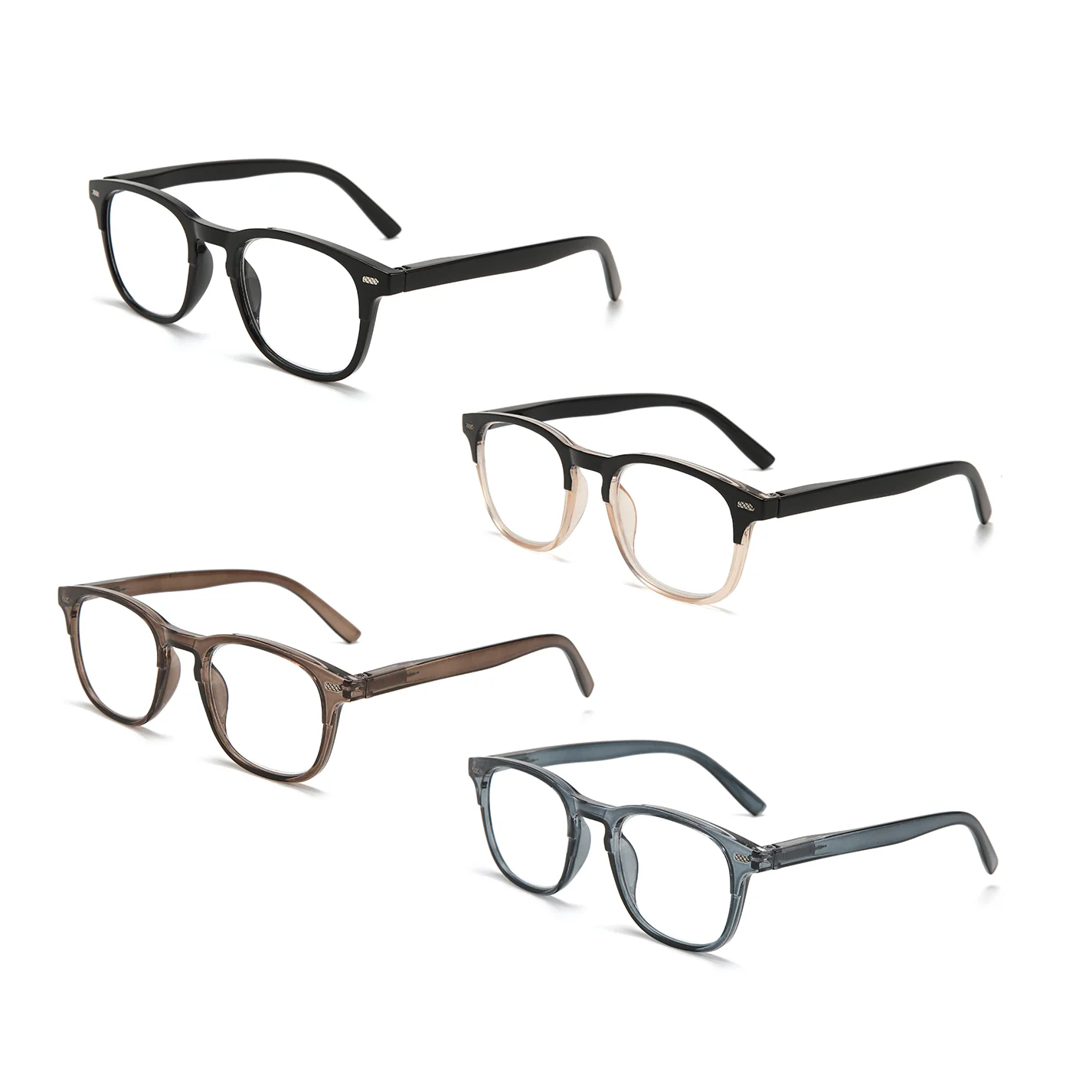 4PCS Reading Glasses for Men and Women, Classic Square Frame Readers, Multiple Magnifications (+1.00 to +3.50)