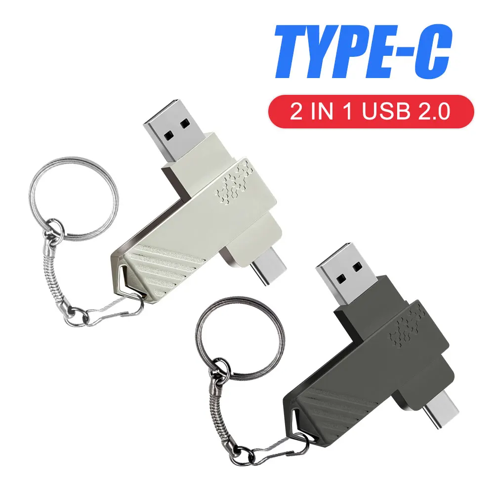 Clé USB en métal OTG 2 en 1 de type C, 4 Go, 8 Go, 16 Go, 32 Go, 64 Go, 128 Go