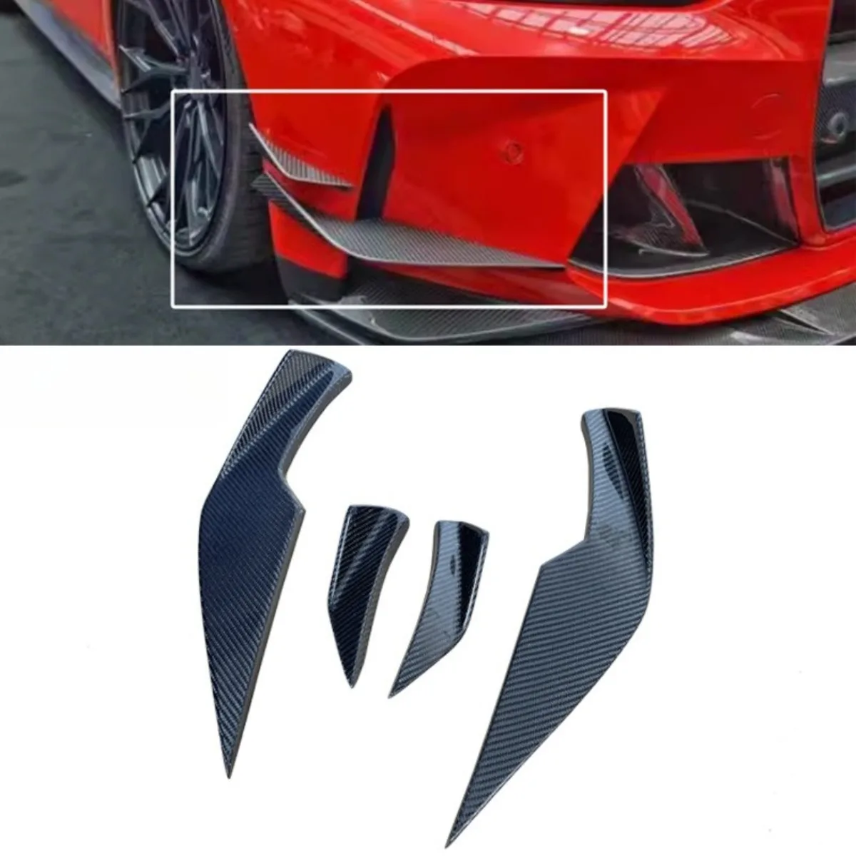 Подходит для BMW M3 M4 G80 G82 G83, ветрозащитное лезвие из углеродного волокна, передний бампер, украшение ветрового лезвия