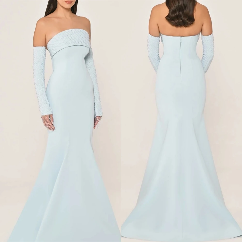 فستان سهرة حورية البحر رشيق مخصص بدون حمالات، فساتين حفلة موسيقية رائعة بأكمام قابلة للفصل، فساتين مناسبة خاصة فاخرة